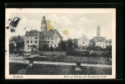 AK Gladbeck, Blick auf Rathaus und Evangelische Kirche