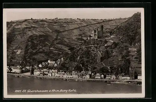 AK St. Goarshausen a. Rh., Totale mit Burg Katz
