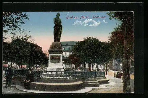 AK Mainz, Schillerdenkmal am Schillerplatz