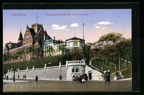 AK Hamburg-St.Pauli, Navigationsschule und Wiezel`s Hotel
