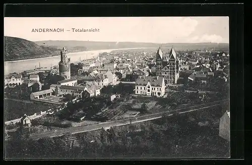AK Andernach, Totalansicht aus der Vogelschau