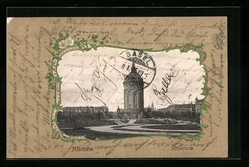 Passepartout-AK Mannheim, am Wasserturm