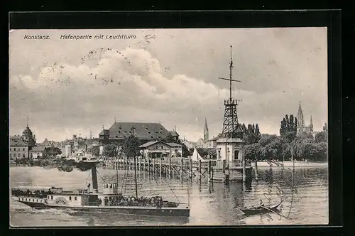 AK Konstanz, Hafenpartie mit Leuchtturm