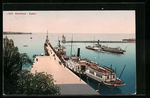 AK Konstanz, Hafenbild mit Dampfer Kaiser Wilhelm