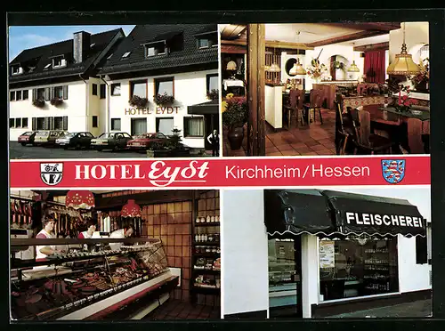 AK Kirchheim in Hessen, das Hotel Eydt und die Fleischerei, in der Gaststube