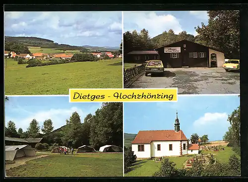 AK Dietges /Hochrhönring, Ortstotale, an der Kirche, auf dem Zeltplatz