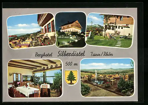 AK Tann i. Rhön, Berghotel Silberdistel, auf der Terrasse, im Gastraum, auf der Liegewiese