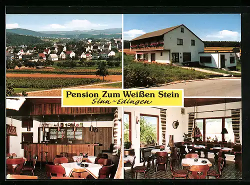 AK Sinn-Edingen, Generalansicht, Restaurant und Pension Zum Weissen Stein, im Gastraum