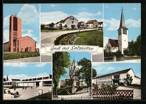 AK Salzkotten i. Westf., Schulteplan, Marienkirche, Landwirtschaftsschule, Kapelle