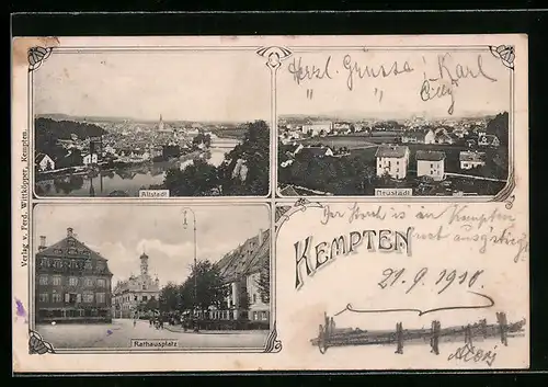 AK Kempten, Alt- und Neustadt, Rathausplatz