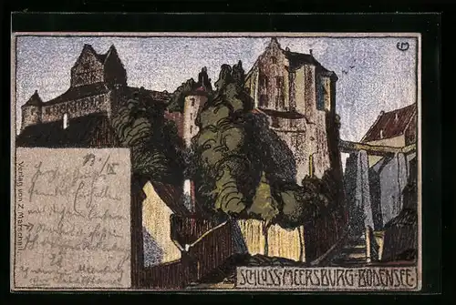 Steindruck-AK Meersburg / Bodensee, Blick auf das Schloss Meersburg