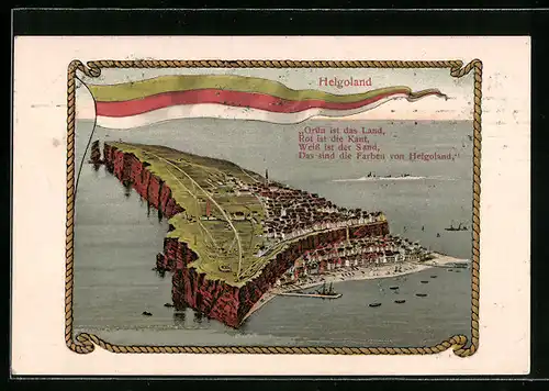 AK Helgoland, Inselpanorama, Flagge