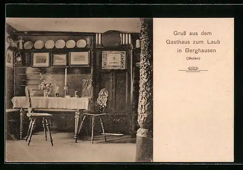 AK Berghausen / Baden, Gasthaus zum Laub, Innenansicht