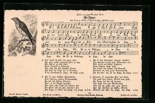 AK Lied in erzgebirgischer Mundart Der Rutschwanz-Vogel auf dem Dach
