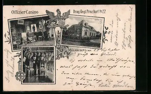 AK Mülhausen i. E., Kaserne Drag. Regt. Prinz Karl Nr. 22, Offizier-Casino
