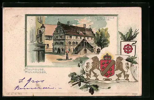 Künstler-AK Mulhouse /Mülhausen i. E., L`Hotel de Ville, Rathaus
