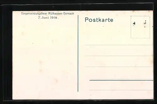 Künstler-AK Mülhausen, Eingemeindungsfeier Mülhausen-Dornach am 7. Juni 1914, Durchziehende Hunnen