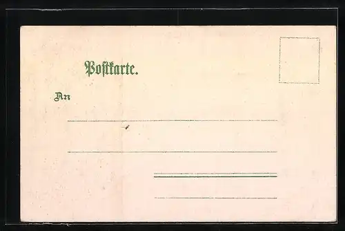 Lithographie Mülhausen i. E., Postgebäude und Elsässerin