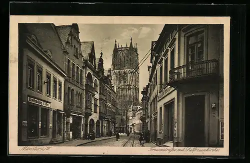 AK Münster i. W., Frauenstrasse mit Liebfrauenkirche