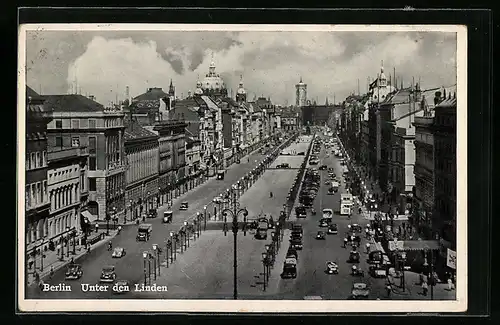 AK Berlin, Strasse Unter den Linden aus der Vogelschau
