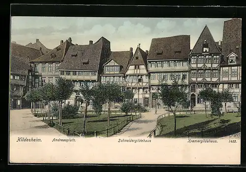 AK Hildesheim, Andreasplatz mit Schneider- und Kramergildehaus