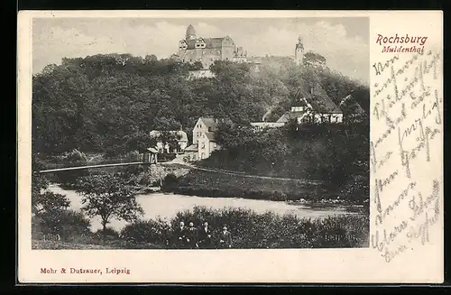 AK Rochsburg im Muldental, Teilansicht mit Blick zur Burg