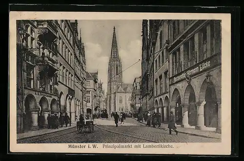 AK Münster i. W., Prinzipalmarkt mit Lambertikirche