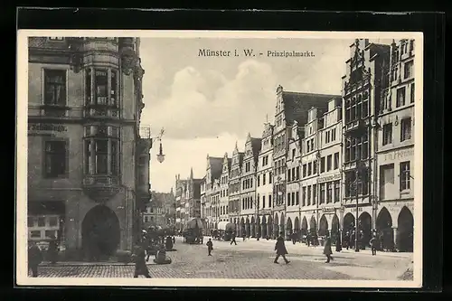 AK Münster i. W., Prinzipalmarkt mit Geschäften