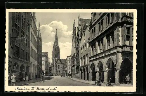 AK Münster i. W., Prinzipalmarkt mit Lambertikirche