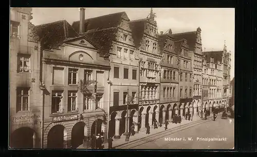 AK Münster i. W., Prinzipalmarkt mit Geschäften