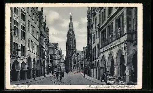 AK Münster i. W., Prinzipalmarkt mit Lambertikirche