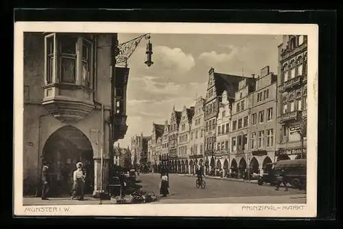 AK Münster i. W., Prinzipalmarkt mit Geschäften