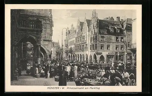 AK Münster i. W., Prinzipalmarkt am Markttag