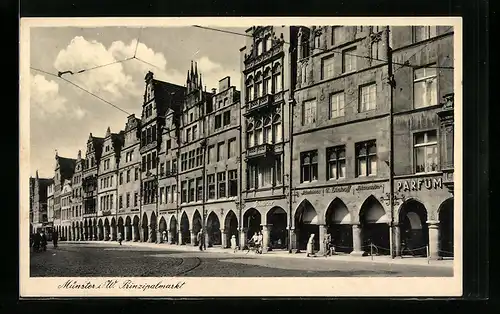 AK Münster i. W., Prinzipalmarkt mit Geschäften