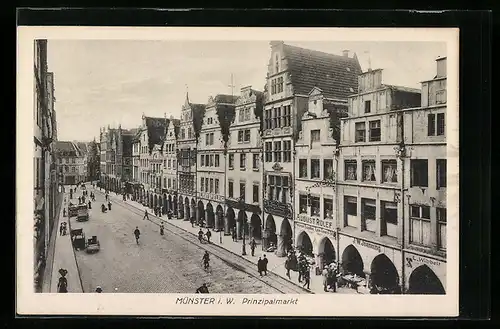 AK Münster i. W., Prinzipalmarkt mit Geschäften aus der Vogelschau