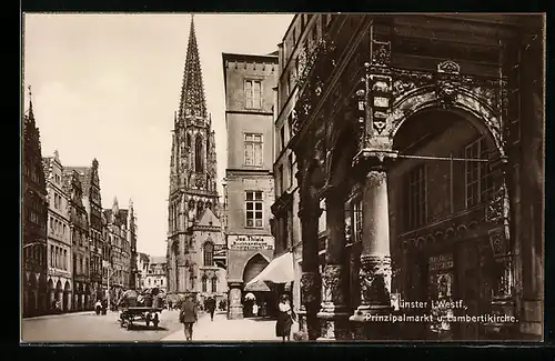 AK Münster i. W., Prinzipalmarkt und Lambertikirche