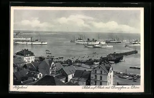 AK Helgoland, Blick auf Rhede mit Dampfern und Düne