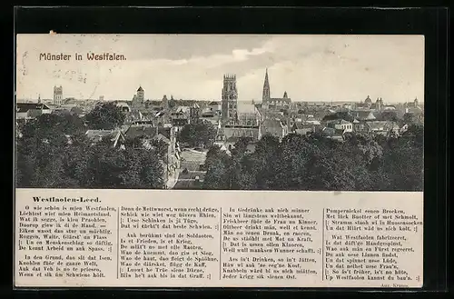 AK Münster i. W., Stadtansicht und Westfalenlied
