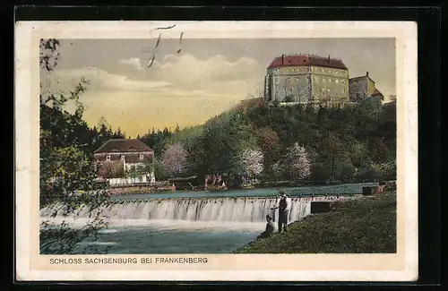 AK Frankenberg, Blick zum Schloss Sachsenburg