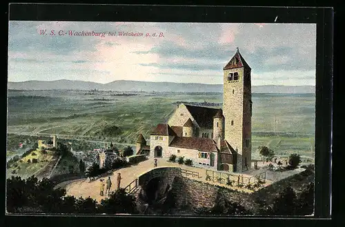 AK Weinheim a. d. B., an der W.S.C. Wachenburg mit Talblick
