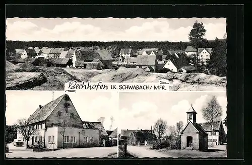 AK Bechhofen bei Schwabach in Mfr., Generalansicht der Ortschaft, die kleine Kapelle, Gasthaus Winkler-Hechtel
