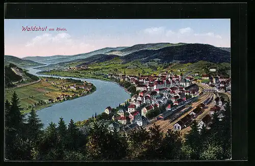 AK Waldshut am Rhein, Generalansicht der Stadt mit Blick auf den Bahnhof