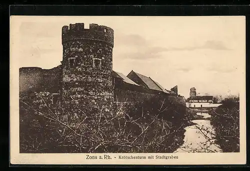AK Zons am Rhein, der Krötschenturm mit dem Stadtgraben