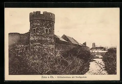 AK Zons am Rhein, der Stadtgraben am Krötschenturm