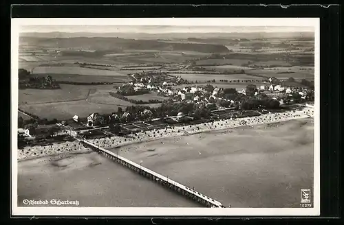 AK Ostseebad Scharbeutz, Fliegeraufnahme der Stadt mit der Landungsbrücke