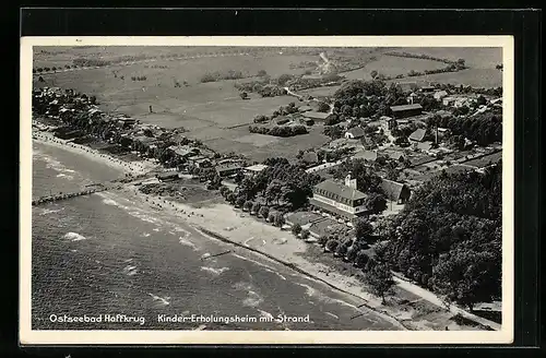 AK Ostseebad Haffkrug, das Kinder Erholungsheim Produktion am Strand, Fliegeraufnahme