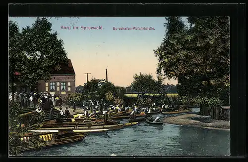 AK Burg im Spreewald, Spreehafen Abfahrtsstelle, Gondeln