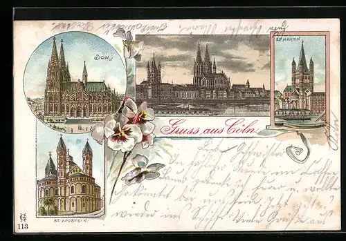 Lithographie Köln, Dom, St. Martins, St. Aposteln