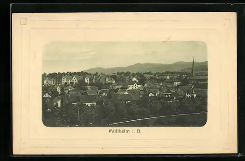 AK Müllheim, Panorama vom Hügel aus