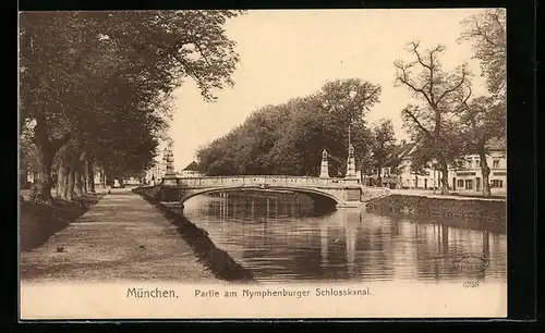 AK München, Partie am Nymphenburger Schlosskanal